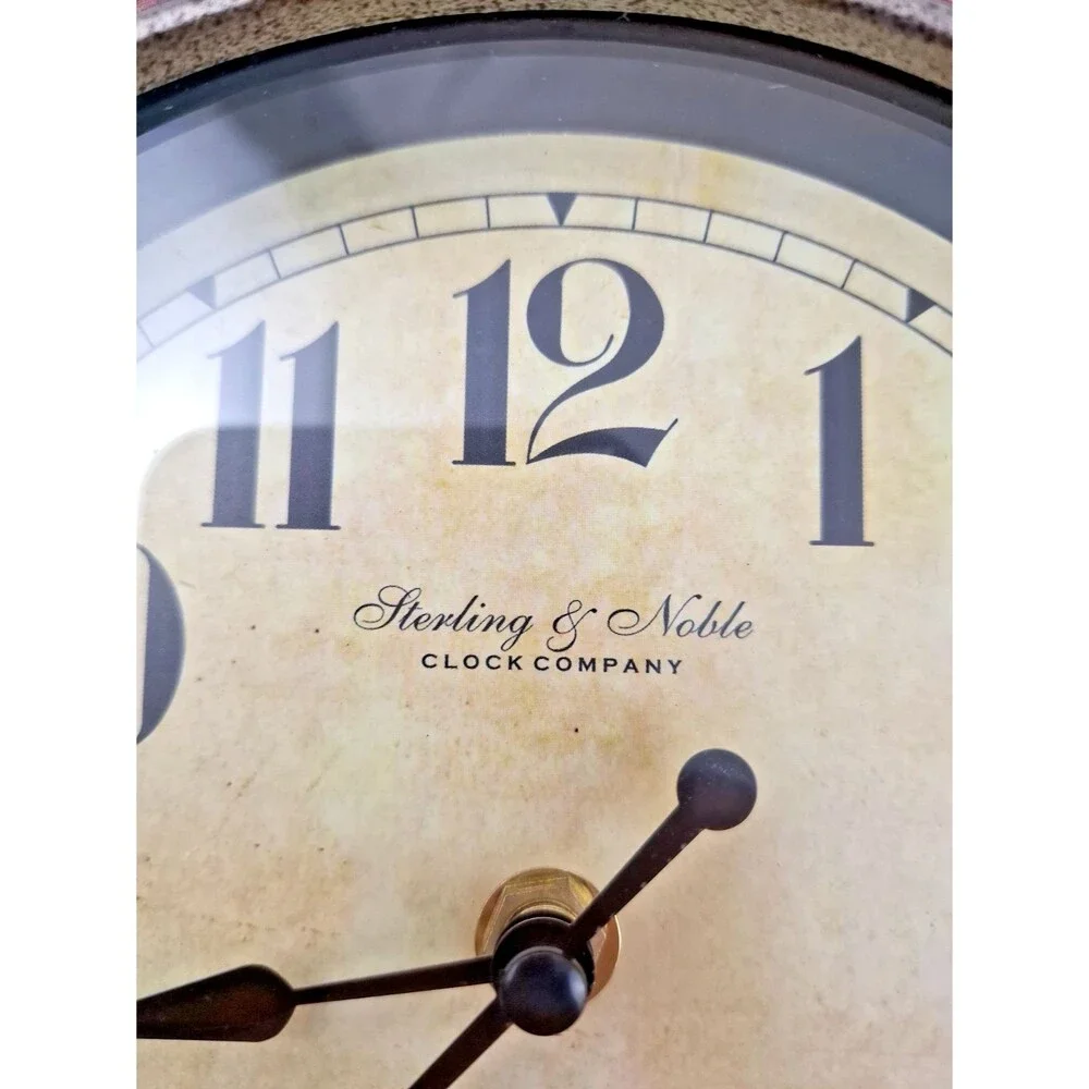 Sterling & Noble Round Wall Clock 9” Dark Walnut Frame Metal Case Excellent
